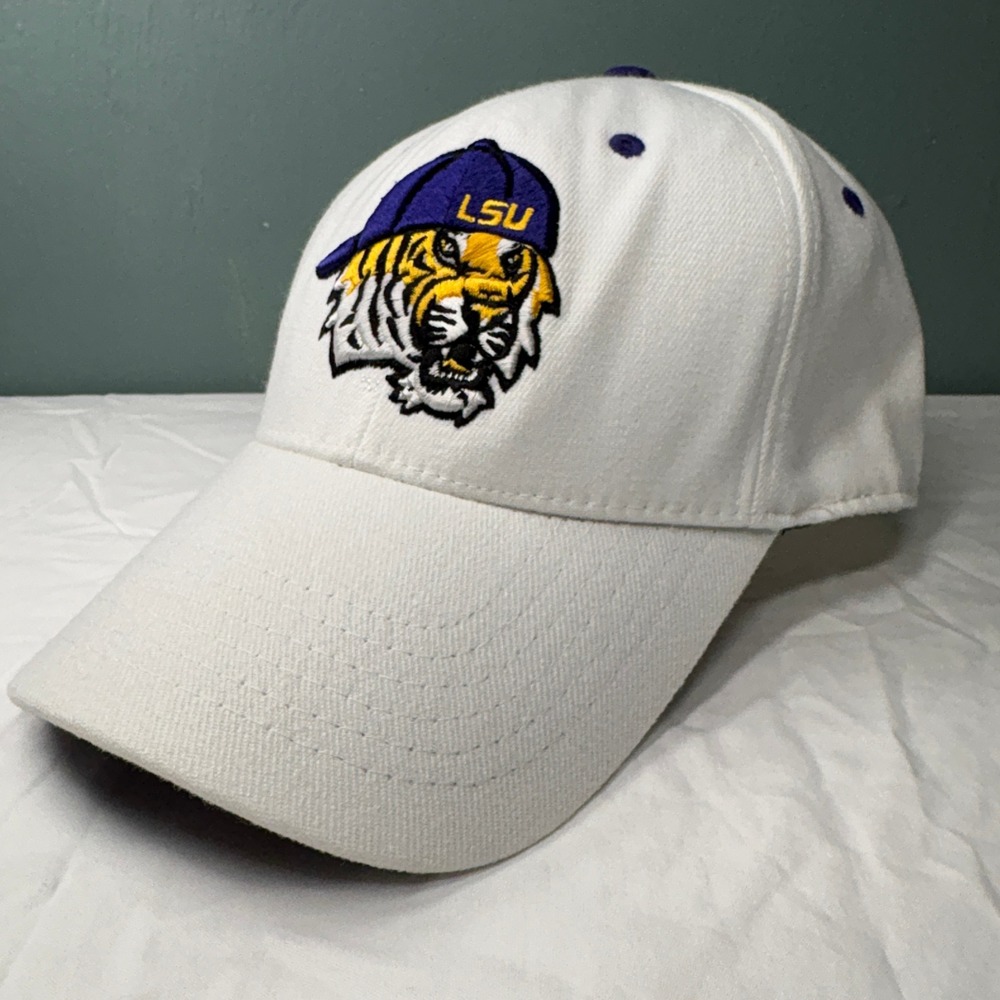 Top of the World LSU Tigers Hat White One-Fit Stretch Fit Cap Embroidered Mascot